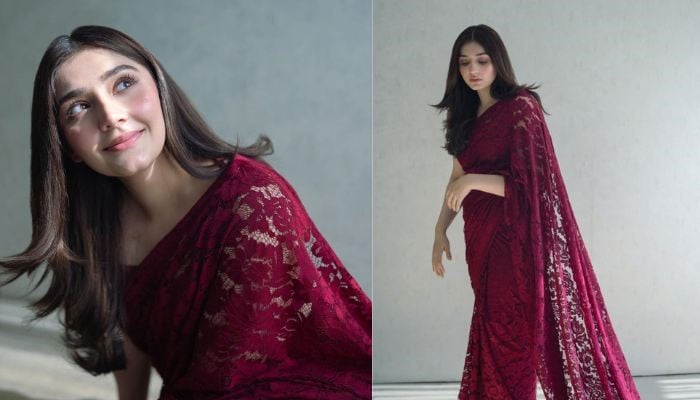 Ishq Murshid actress Durefishan Saleem shares stunning looks in a maroon chantilly saree