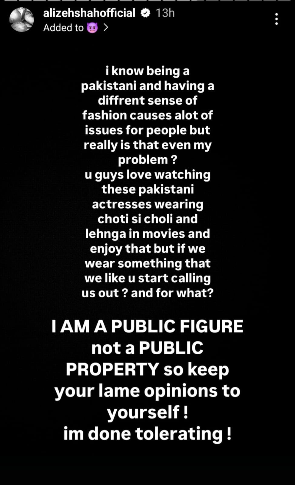 Alizeh Shah claps back at her fashion critics: Not a public property