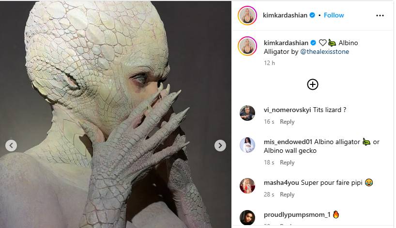 Kim Kardashian channels Albino alligator for Halloween costume