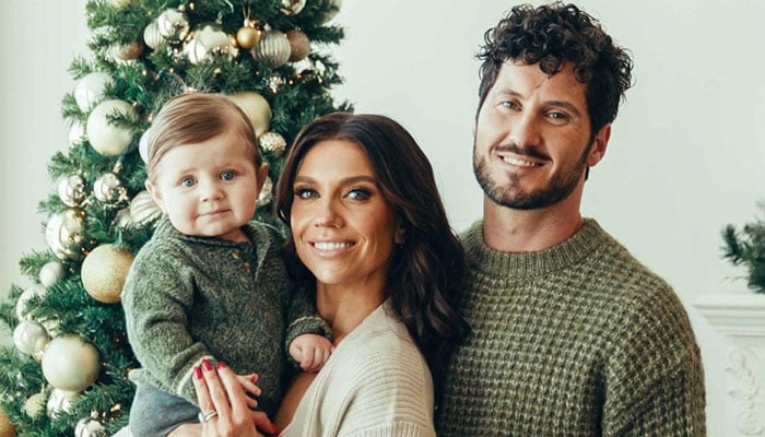 Jenna Johnson, Val Chmerkovskiys son Rome poses with DWTS trophies