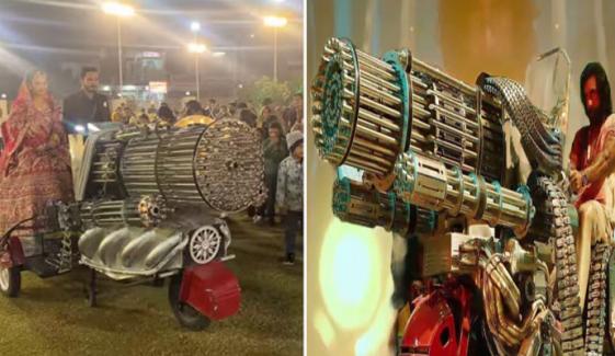 دولہا دلہن فلم اینیمل کی ’گن‘ لے کر ہال میں پہنچ گئے، ویڈیو وائرل