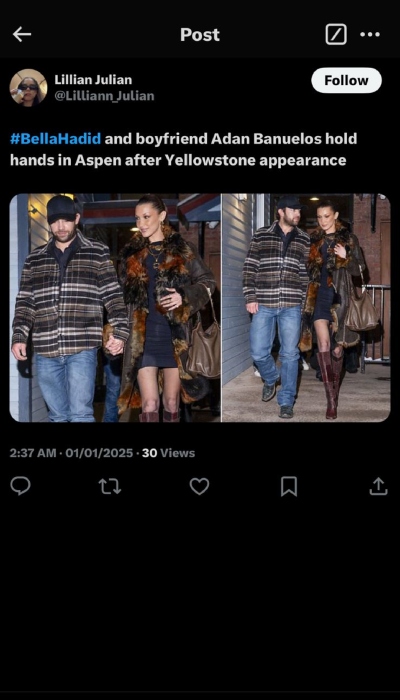 Bella Hadid, Adan Banuelos enjoy romantic date night in Aspen