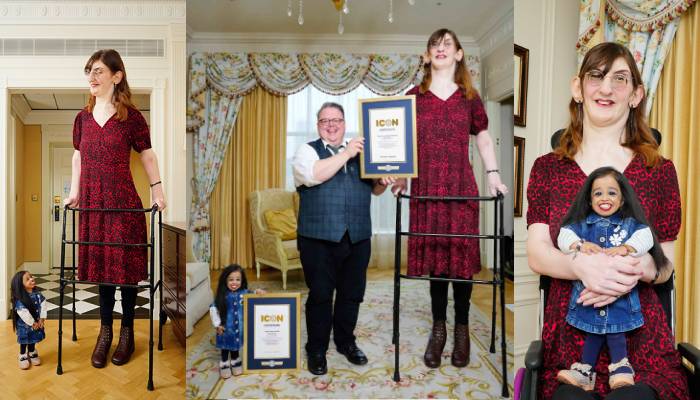 The world’s tallest and shortest women gathered for afternoon tea in London