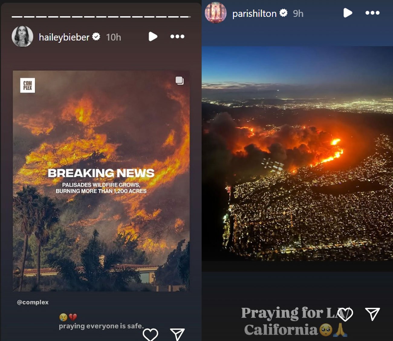 Paris Hilton, Hailey Bieber share harrowing photos of LA wildfires