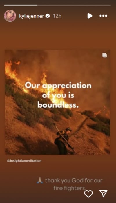 Kylie Jenner praises firefighters for their heroic efforts amid LA wildfires