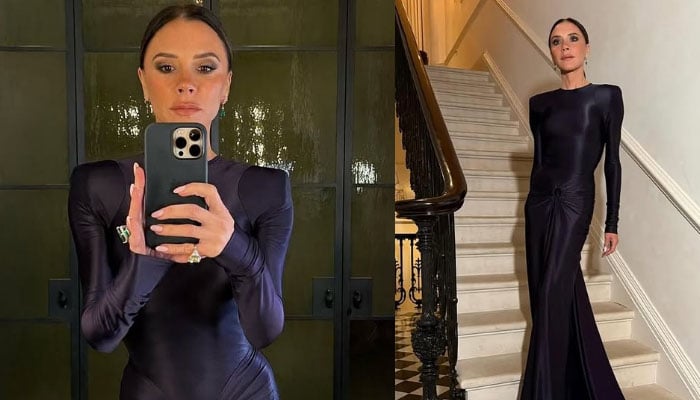 Victoria Beckham sets pulses racing in chic purple dress