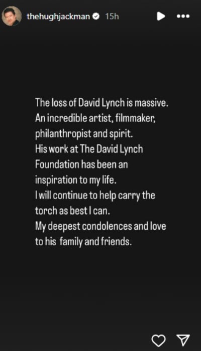 Hugh Jackman pays emotional tribute to late director David Lynch