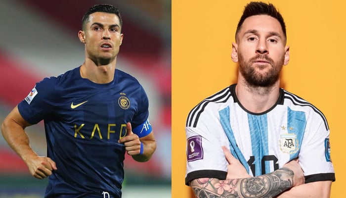 Cristiano Ronaldo reacts to Lionel Messi chants during Al Nassr match