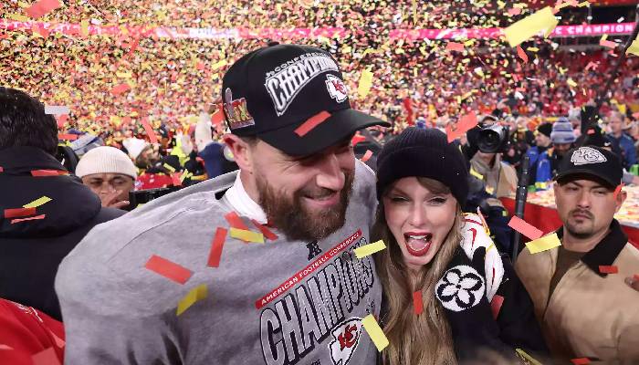 Taylor Swift, Travis Kelce celebrate NFL win with sweet kiss