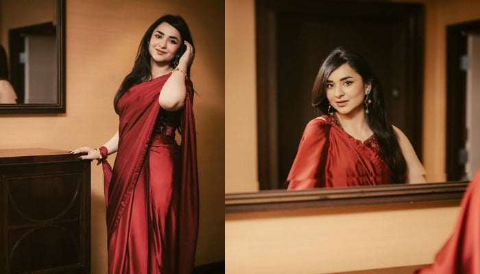 Yumna Zaidi raises the bar high in bold red saree