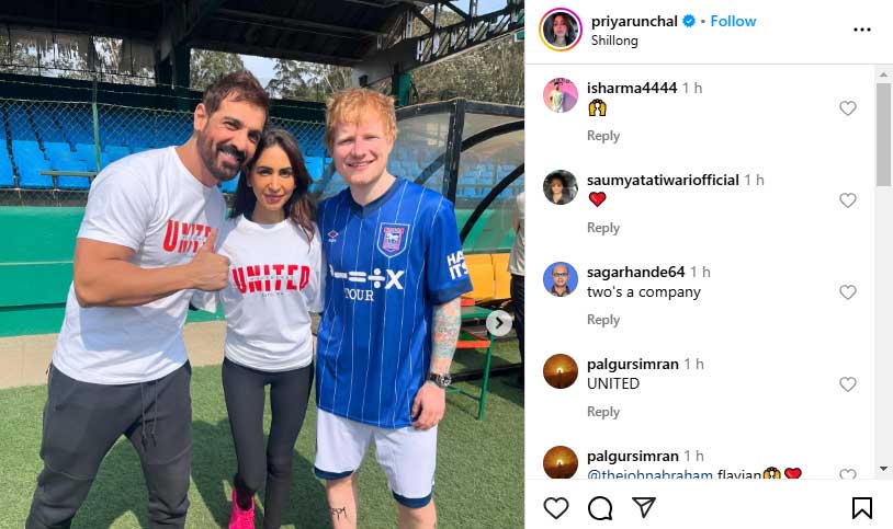 John Abraham exudes playful side with Ed Sheeran in exciting football match