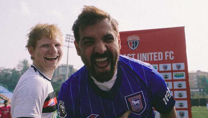 John Abraham exudes playful side with Ed Sheeran in exciting football match