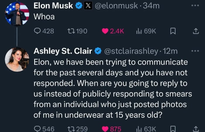 Ashley St. Clair demands Elon Musk ‘publicly acknowledge’ fatherhood