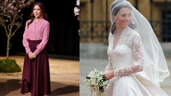 Queen Mary at EliteForsk awards 2025(left) and Princess Kate on her wedding day in 2011 (right)