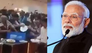 نریندر مودی کی موجودگی میں لوگ کھانے پر ٹوٹ پڑے