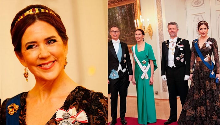 Queen Mary dazzles in 140-year-old royal jewels at Gala Dinner