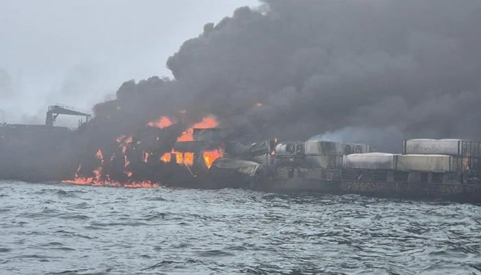 North Sea cargo vessel and oil tanker collision triggers massive fire off Englands coast