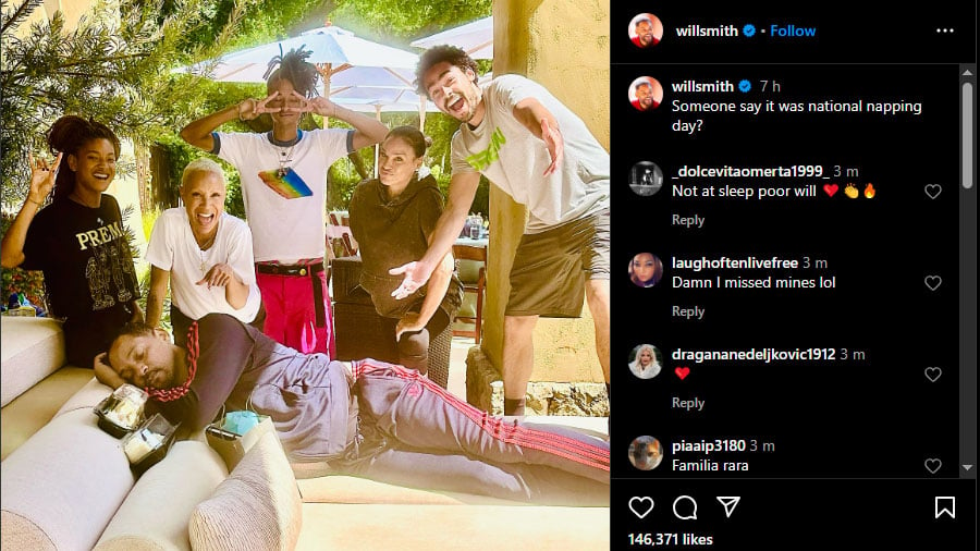 Will Smith celebrates National Napping Day with adorable family snap