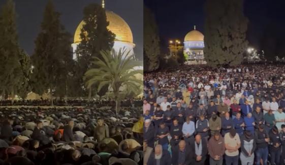 27 ویں شب کو مسجدِ اقصیٰ میں فلسطینیوں کا بڑا اجتماع، ویڈیو وائرل
