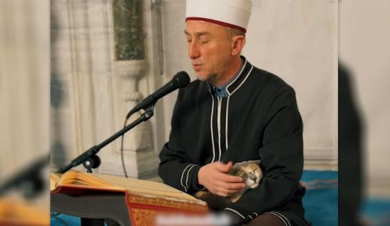 تلاوتِ قرآن کے دوران قاری کا بلی سے حسنِ سلوک، ویڈیو وائرل