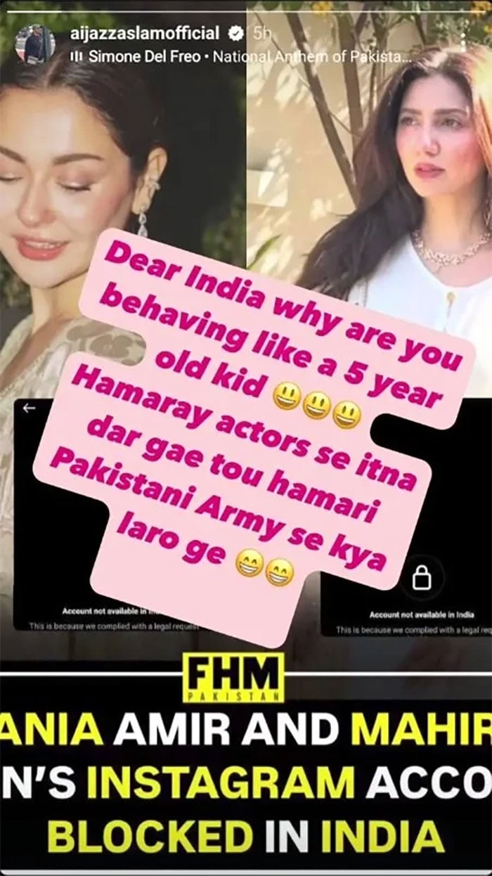 سوشل میڈیا اکاؤنٹس کی پابندی پر پاکستانی فنکاروں نے بھارت کو آڑے ہاتھوں لے لیا