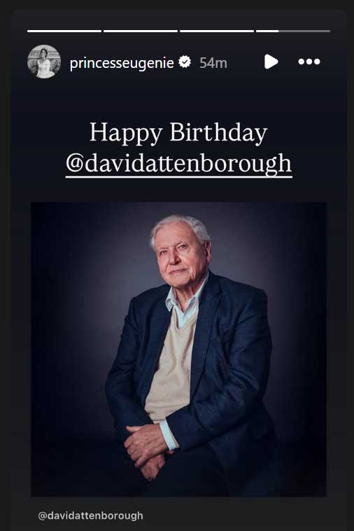 Princess Eugenie pens sweet wish for David Attenborough on his 99th birthday