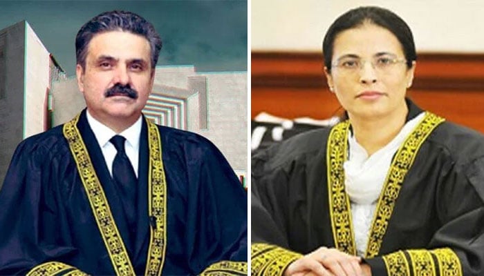 جسٹس عائشہ ملک اور چیف جسٹس پاکستان یحییٰ آفریدی—فائل فوٹوز