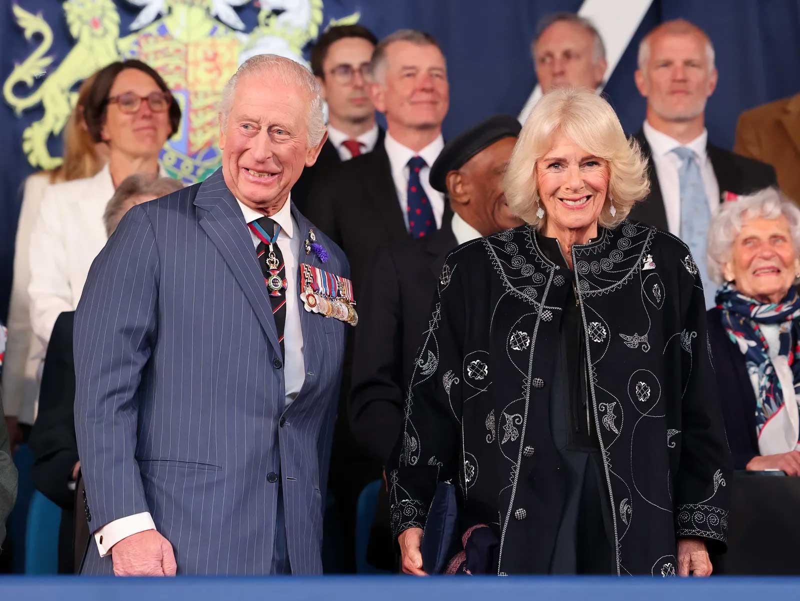 The King and Queen at Horse Guards’ Parade for a concert, marking the 80th anniversary of VE Day -Getty
