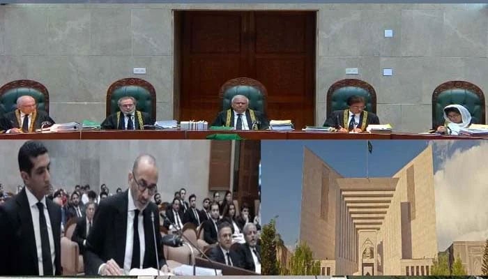 جسٹس امین الدین کی سربراہی میں 11 رکنی آئینی بینچ نے مخصوص نشستیں پی ٹی آئی کو دینے کے خلاف نظر ثانی کیس کی سماعت کی۔ اسکرین گریپ