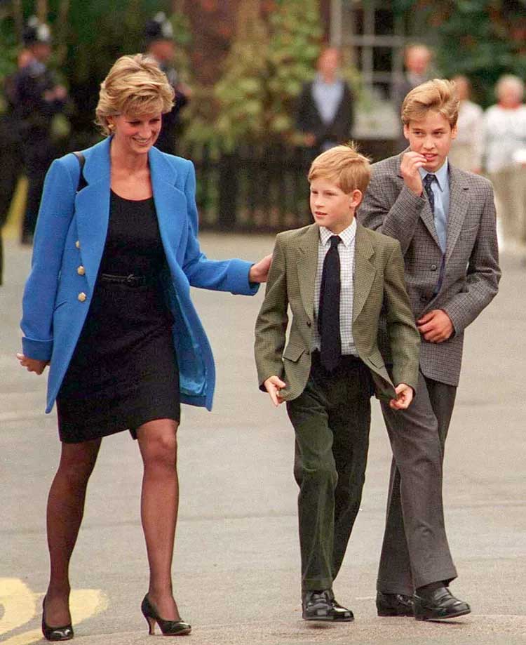 Princess Diana, Prince Harry, and Prince William at Eton in September 1995 (Photo: Getty)