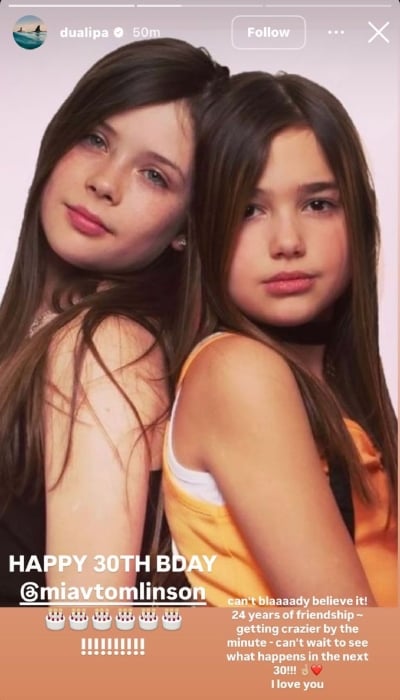 Dua Lipa rings in childhood pal Mia Tomlinsons birthday with moving tribute