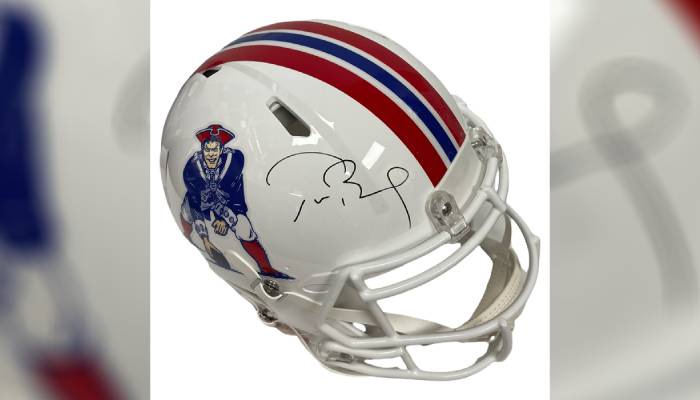Tom Bradys 1980s New England Patriots helmet