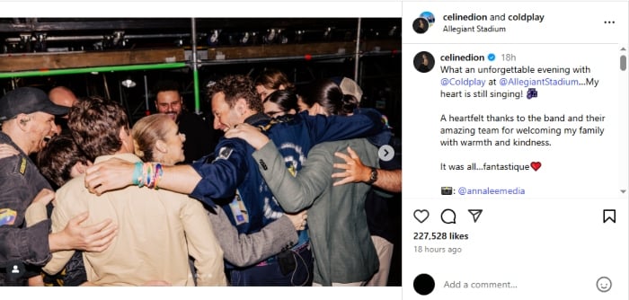 Céline Dion receives heartfelt tribute during Coldplay Las Vegas concert