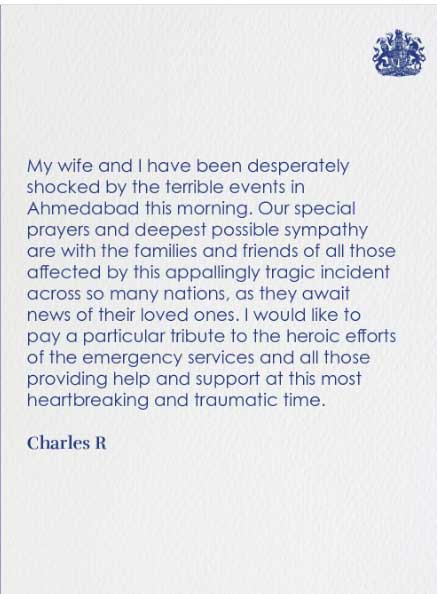 King Charles extends deepest sympathy to Air India crash victims families