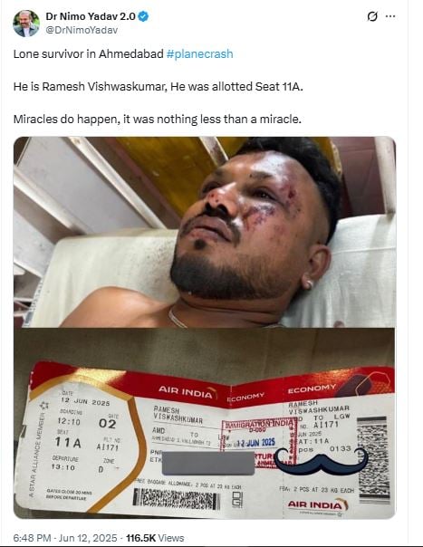 Air India plane crash survivor: One passenger miraculously walks away alive