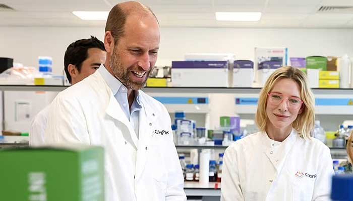 Prince William, Cate Blanchett suit up in lab coats for surprise visit
