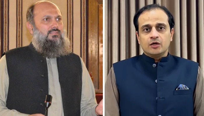 کراچی کے میئر مرتضیٰ وہاب اور وفاقی وزیرِ تجارت جام کمال—فائل فوٹوز