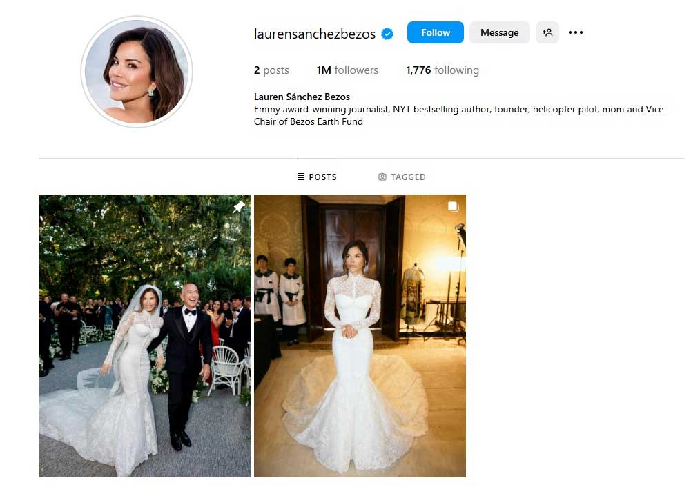 Lauren Sánchez erased all of her previously Instagram posts after tying the knot with Jeff Bezos
