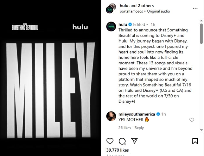 Miley Cyrus makes thrilling Disney comeback with Something Beautiful