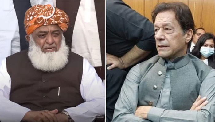 بانی پی ٹی آئی عمران خان، سربراہ جے یو آئی فضل الرحمان ۔ فائل فوٹوز