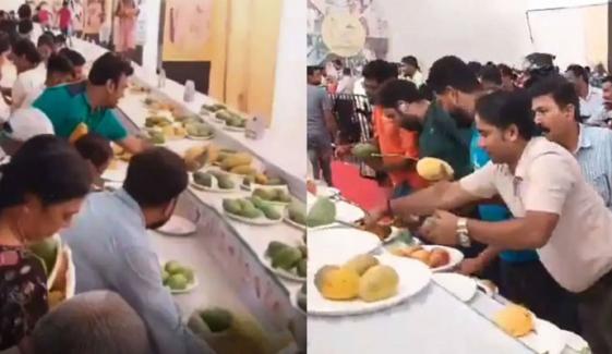 مینگو فیسٹیول میں لوگ آموں پر ٹوٹ پڑے