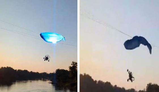 پیراگلائیڈر بجلی کے تار سے ٹکرا گیا، دریا میں گرنے کا لرزہ خیز منظر وائرل