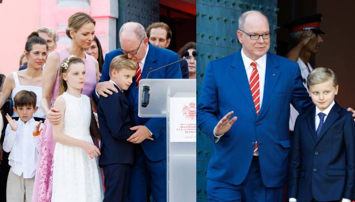 Prince Albert embraces son after 20th anniversary of the reign speech