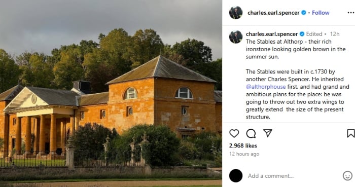 P.C: Chalres Earl Spencers Instagram handle