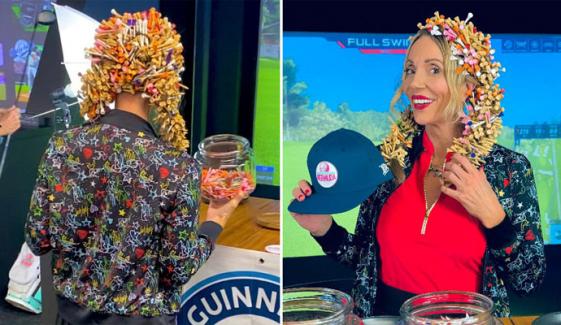 گالف کی شوقین خاتون نے بالوں میں 711 ٹی اسٹکس لگالیں