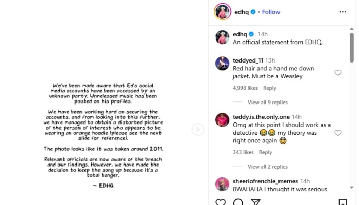 P.C.: Ed Sheeran Instagram handle