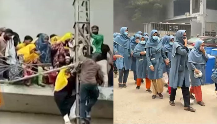 ایمرجنسی ایگزٹ نہ ہونے کے باعث ورکرز نے پولز کے ذریعے اتر کر جان بچائی