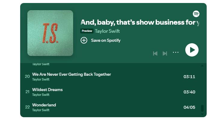 Taylor Swifts Spotify playlist