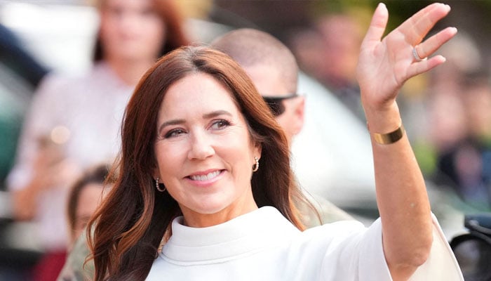 Queen Mary stuns in chic blue pinstriped Ralph Lauren suit in new outing