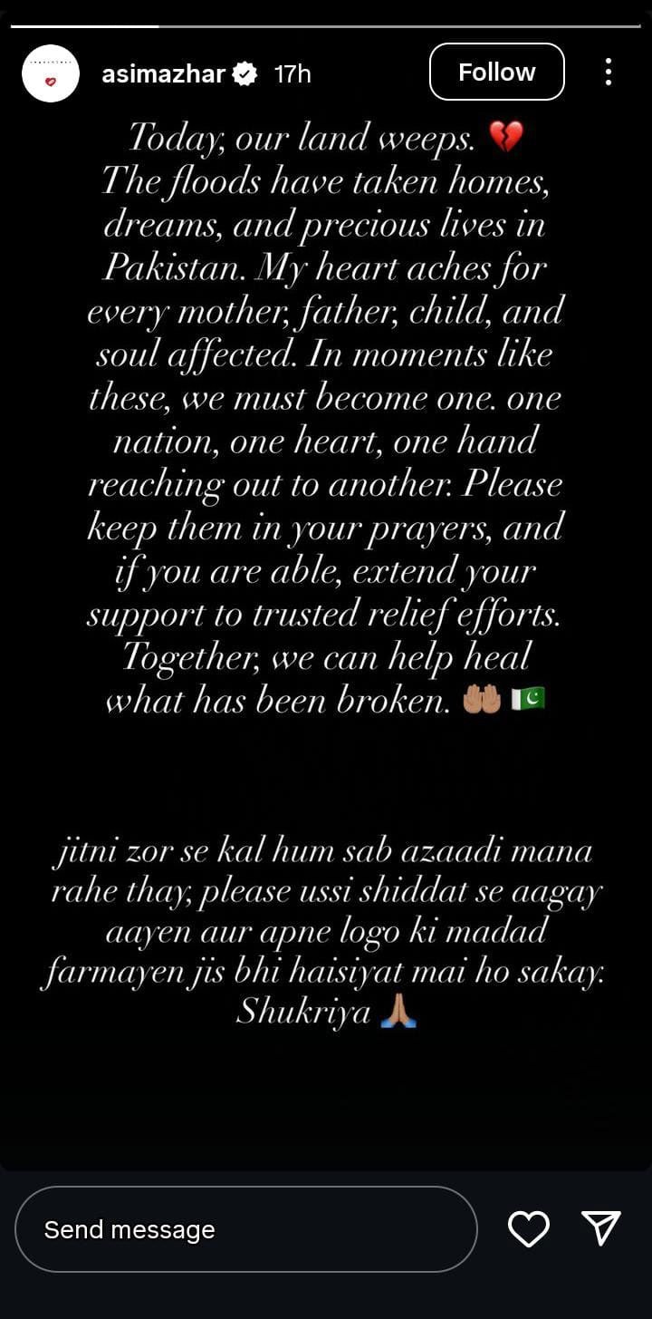 ’جو بکھر گیا اسے ہم مل کر سمیٹ سکتے ہیں‘، عاصم اظہر کی سیلاب متاثرین کیلئے مدد کی اپیل